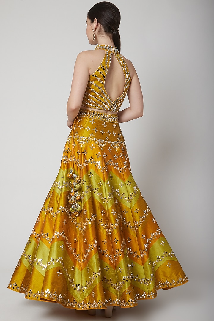 Olive Green Embroidered Wedding Lehenga Set by Vandana Sethi at Pernia's Pop Up Shop