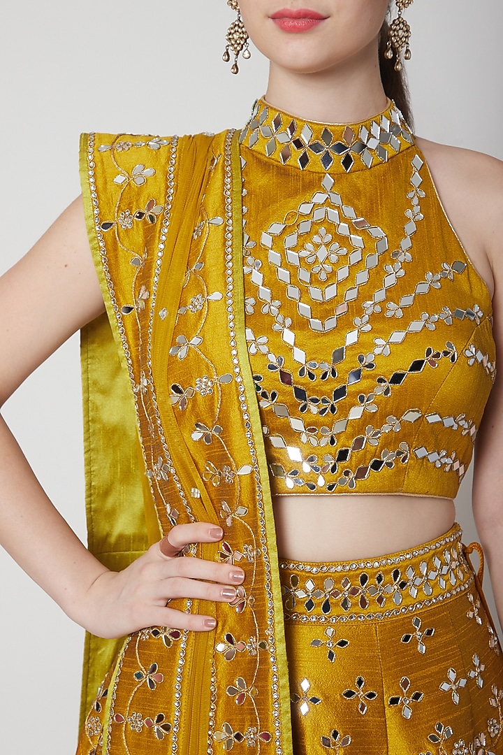 Olive Green Embroidered Wedding Lehenga Set by Vandana Sethi at Pernia's Pop Up Shop