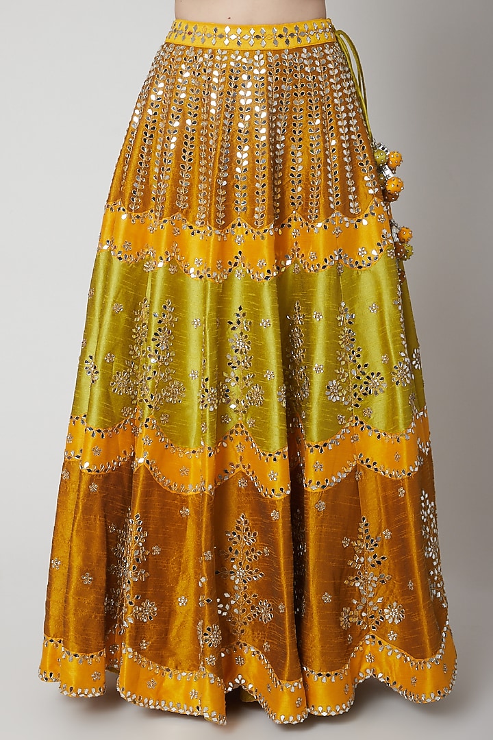 Olive Green Mirror Embroidered Wedding Lehenga Set by Vandana Sethi at Pernia's Pop Up Shop