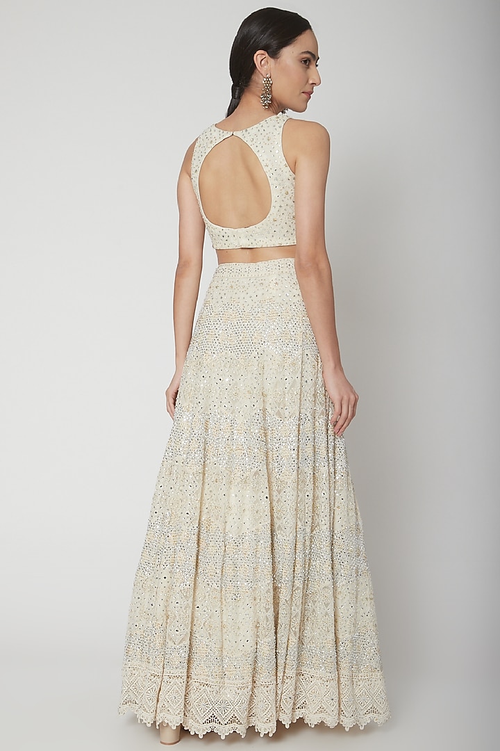 Ivory Chikankari Embroidered Wedding Lehenga Set by Vandana Sethi at Pernia's Pop Up Shop