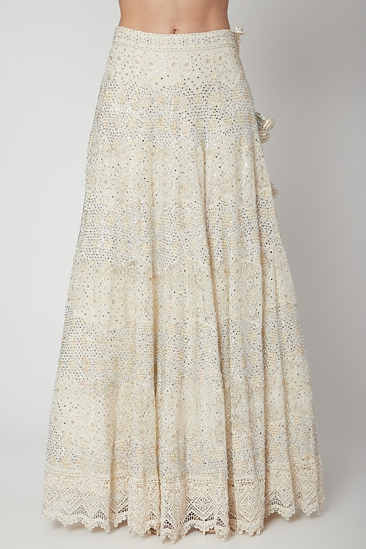 Ivory Chikankari Embroidered Wedding Lehenga Set by Vandana Sethi at Pernia's Pop Up Shop