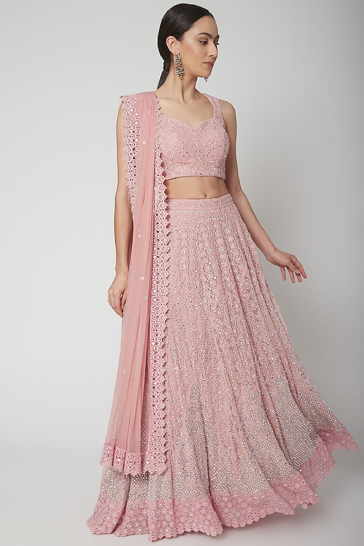 Blush Pink Chikankari Embroidered Lehenga Set by Vandana Sethi