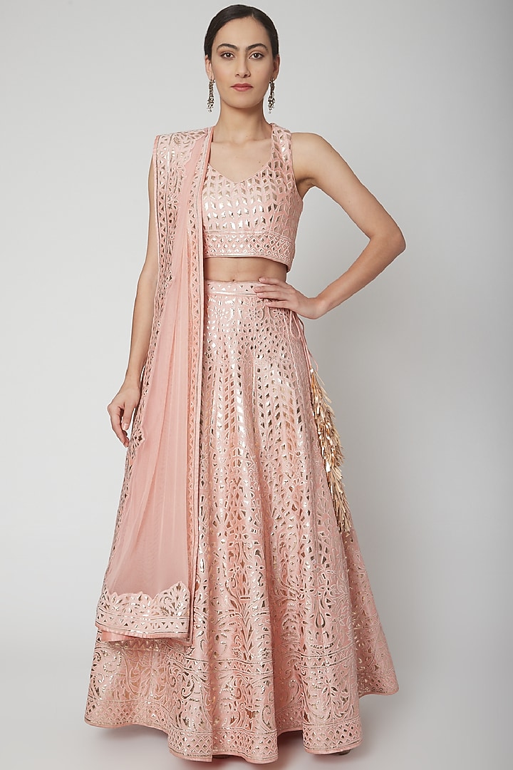 Apricoat Embroidered Wedding Lehenga Set by Vandana Sethi at Pernia's Pop Up Shop