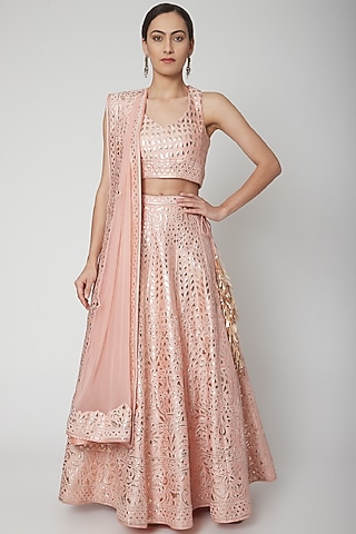Apricoat Embroidered Lehenga Set by Vandana Sethi