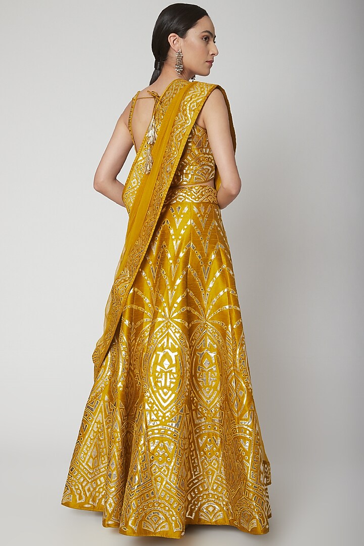 Mustard & Green Embroidered Wedding Lehenga Set by Vandana Sethi at Pernia's Pop Up Shop