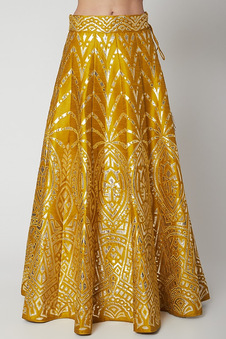Mustard & Green Embroidered Wedding Lehenga Set by Vandana Sethi at Pernia's Pop Up Shop