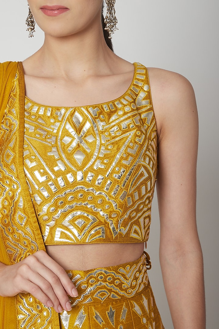 Mustard & Green Embroidered Wedding Lehenga Set by Vandana Sethi at Pernia's Pop Up Shop