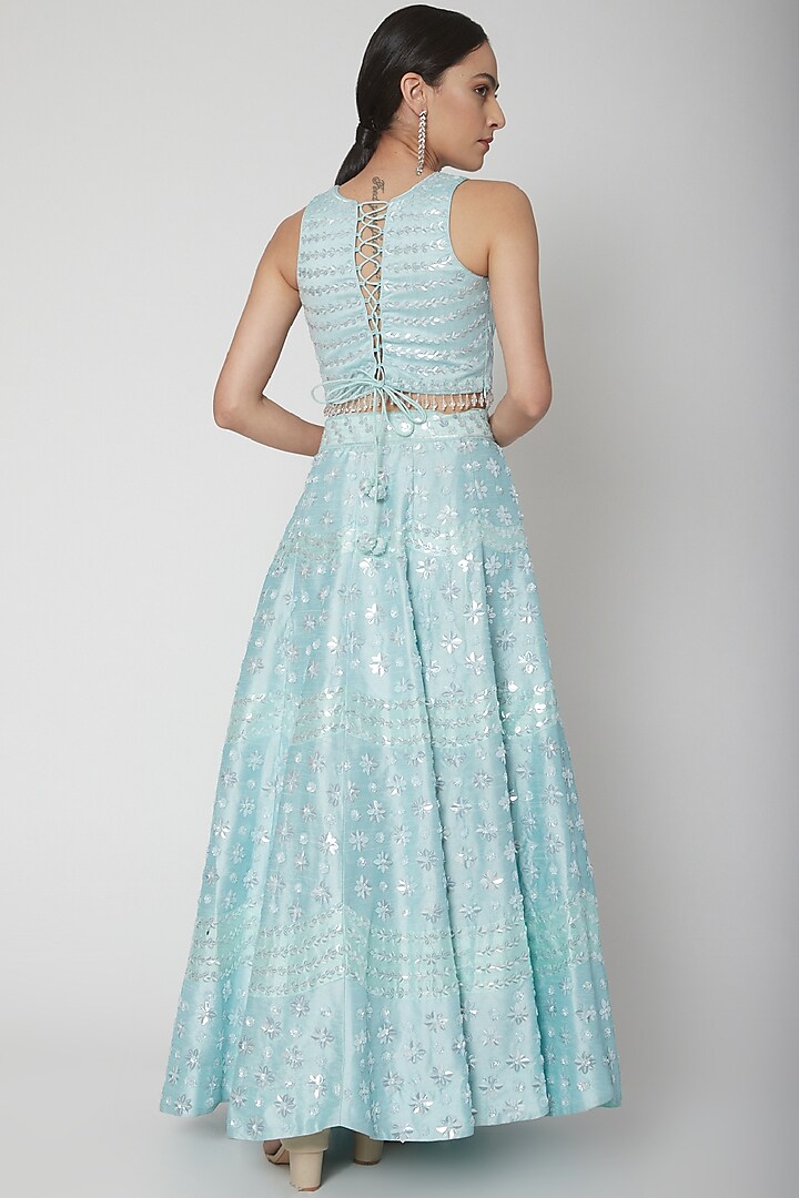 Ice Blue Embroidered Wedding Lehenga Set by Vandana Sethi at Pernia's Pop Up Shop