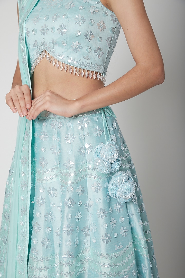 Ice Blue Embroidered Wedding Lehenga Set by Vandana Sethi at Pernia's Pop Up Shop