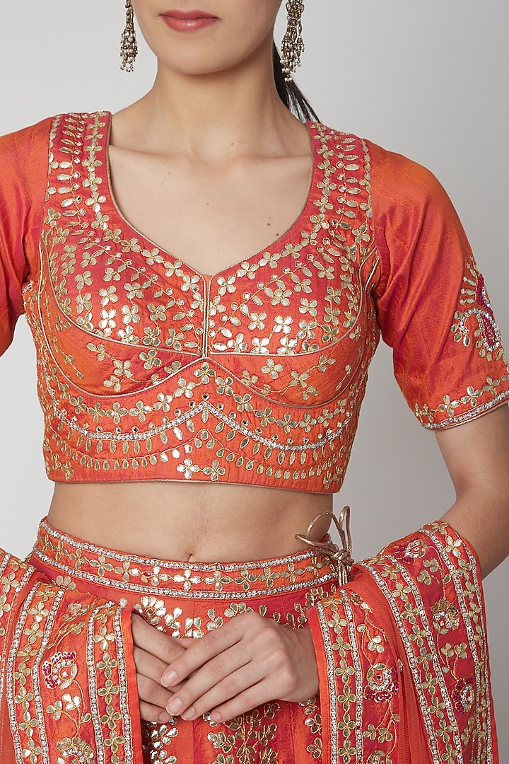 Orange Embroidered Wedding Lehenga Set by Vandana Sethi at Pernia's Pop Up Shop