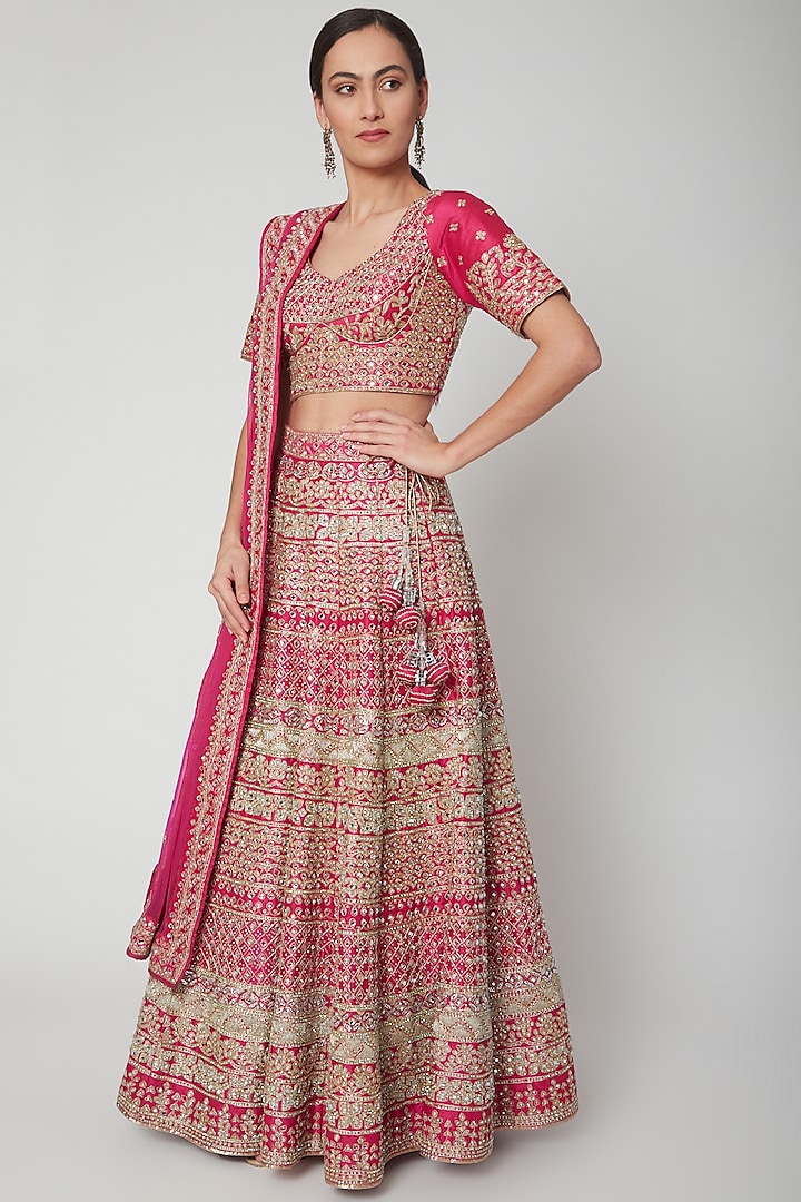 Fuchsia Embroidered Lehenga Set by Vandana Sethi