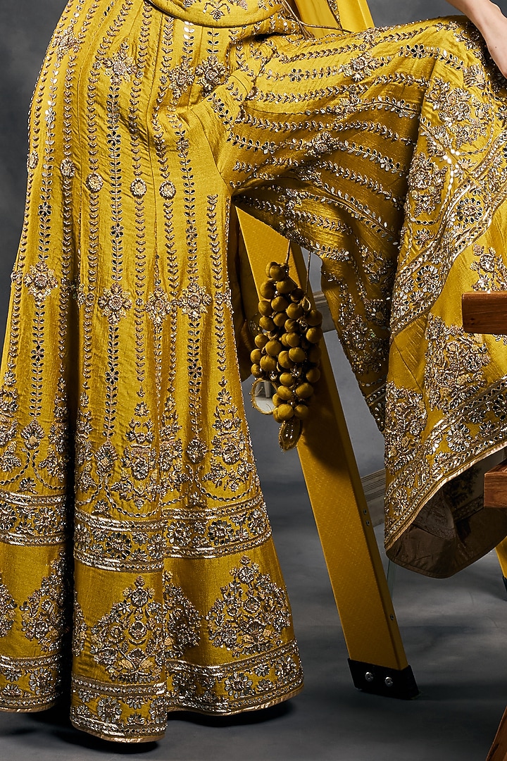 Olive Green Soft Silk Dabka Work Bridal Sharara Set by Vandana Sethi at Pernia's Pop Up Shop