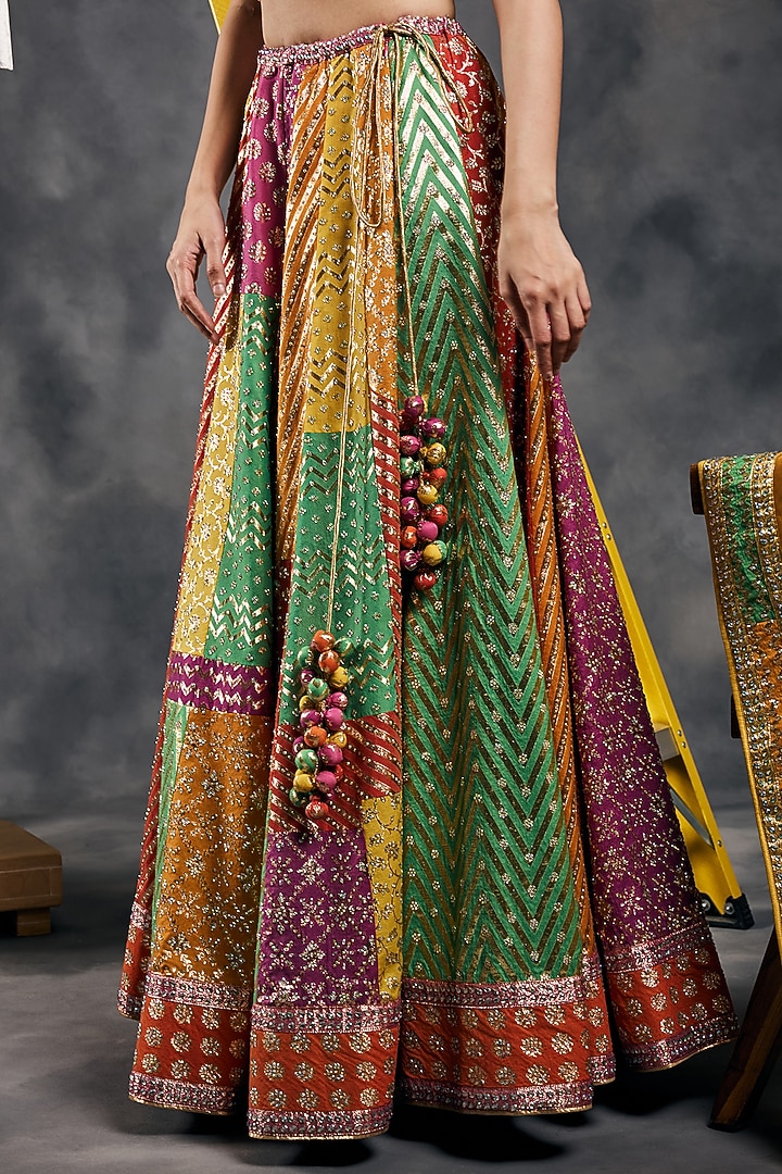 Multi-Colored Chanderi Silk Gota Embroidered Wedding Lehenga Set by Vandana Sethi at Pernia's Pop Up Shop