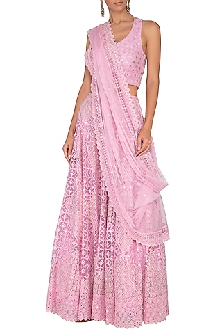 Pink Embroidered Lehenga Set by Vandana Sethi