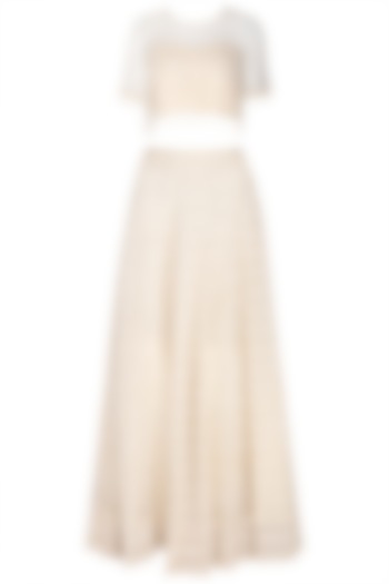 Ivory Mirror Embroidered Lehenga Set by Vandana Sethi