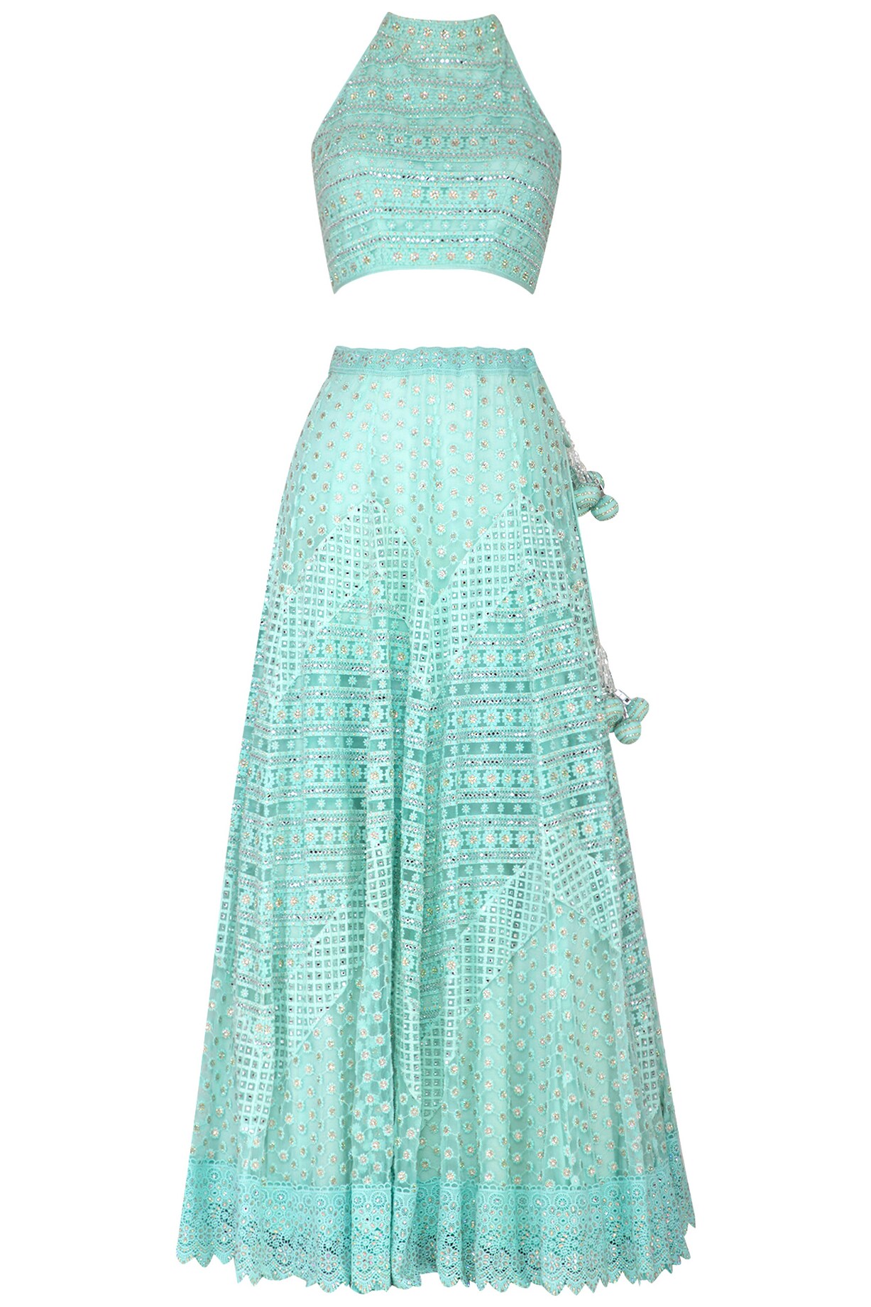 Light Turquoise Embroidred Wedding Lehenga Kurti Set