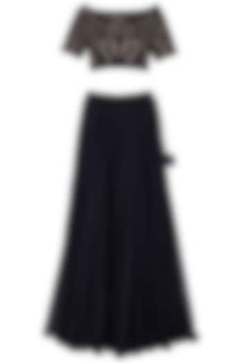 Dark Blue Embroidered Wedding Lehenga Set by Vandana Sethi at Pernia's Pop Up Shop