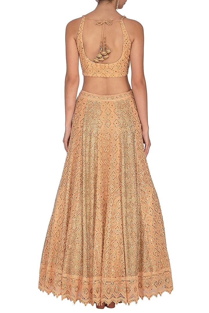Golden Embroidered Chikankari Wedding Lehenga Set by Vandana Sethi at Pernia's Pop Up Shop