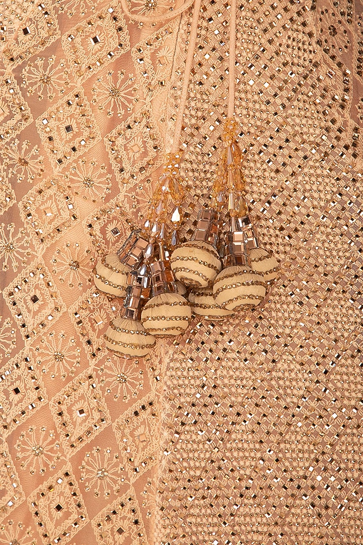 Golden Embroidered Chikankari Wedding Lehenga Set by Vandana Sethi at Pernia's Pop Up Shop