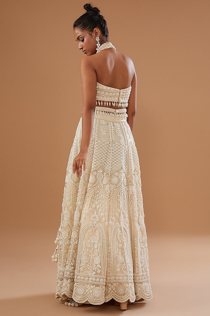 Ivory Organza Embroidered Bridal Lehenga Set by Vandana Sethi at Pernia's Pop Up Shop