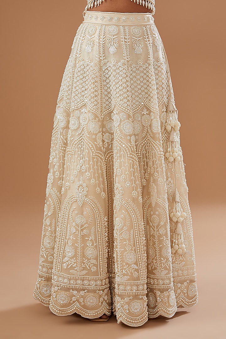 Ivory Organza Embroidered Bridal Lehenga Set by Vandana Sethi at Pernia's Pop Up Shop