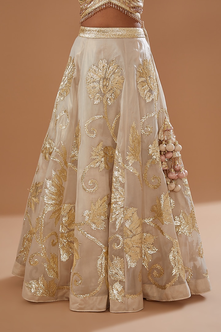 Ivory Shimmer Organza Embroidered Wedding Lehenga Set by Vandana Sethi at Pernia's Pop Up Shop