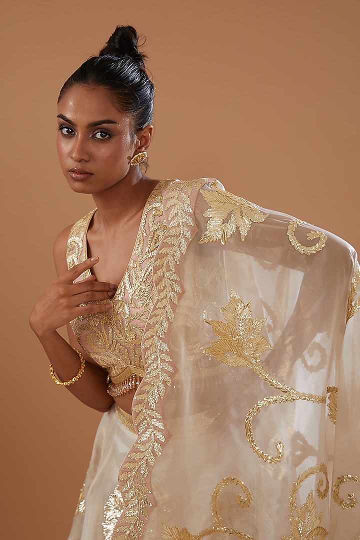 Ivory Shimmer Organza Embroidered Wedding Lehenga Set by Vandana Sethi at Pernia's Pop Up Shop