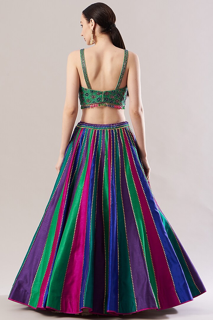 Multi-Colored Dupion Silk Wedding Lehenga Set by Vandana Sethi at Pernia's Pop Up Shop