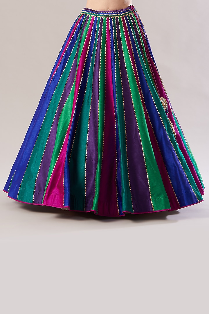 Multi-Colored Dupion Silk Wedding Lehenga Set by Vandana Sethi at Pernia's Pop Up Shop