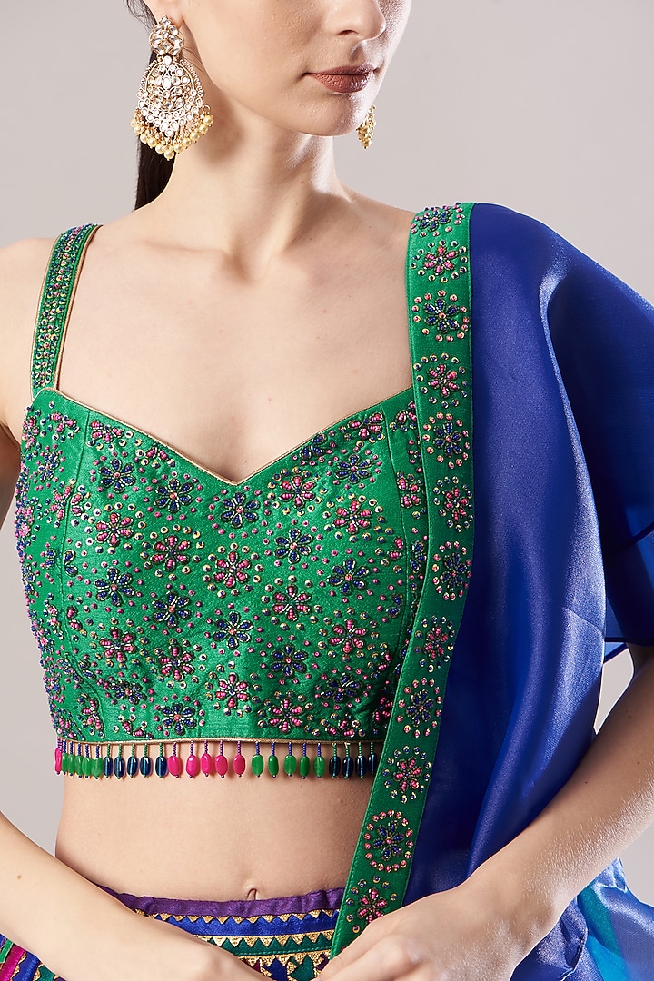 Multi-Colored Dupion Silk Wedding Lehenga Set by Vandana Sethi at Pernia's Pop Up Shop