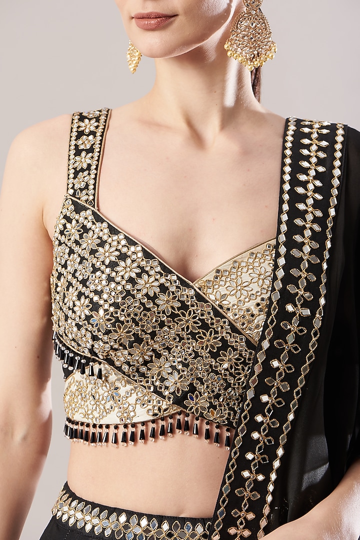 Black & White Wedding Lehenga Set With Mirror Work by Vandana Sethi at Pernia's Pop Up Shop