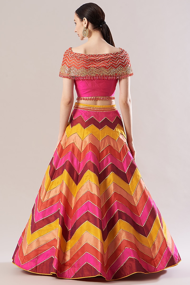 Multi-Colored Striped Wedding Lehenga Set by Vandana Sethi at Pernia's Pop Up Shop