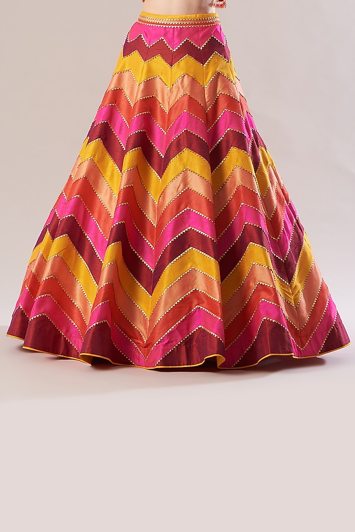 Multi-Colored Striped Wedding Lehenga Set by Vandana Sethi at Pernia's Pop Up Shop