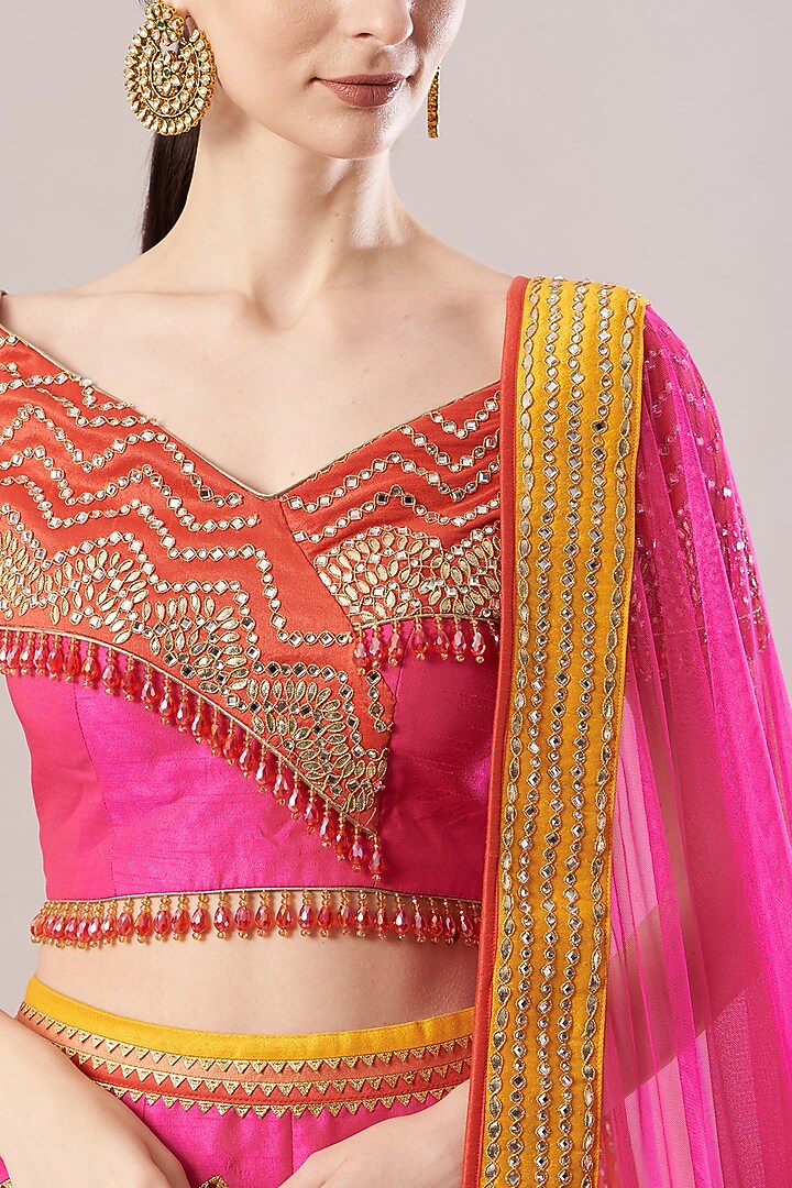 Multi-Colored Striped Wedding Lehenga Set by Vandana Sethi at Pernia's Pop Up Shop