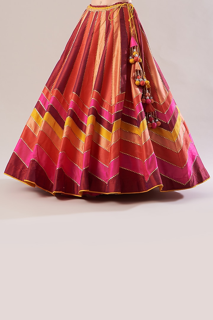 Multi-Colored Wedding Lehenga Set With Chevron Stripes by Vandana Sethi at Pernia's Pop Up Shop