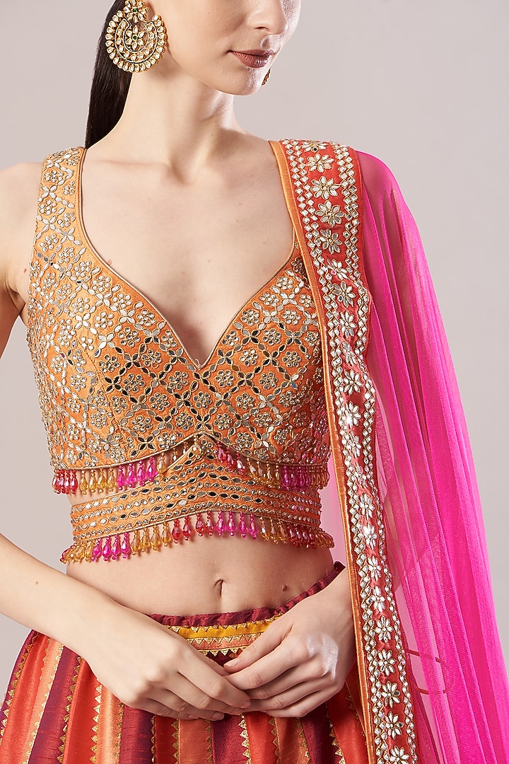 Multi-Colored Wedding Lehenga Set With Chevron Stripes by Vandana Sethi at Pernia's Pop Up Shop