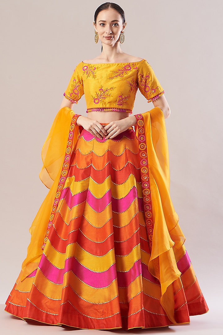 Multi-Colored Wedding Lehenga Set With Mirror Work by Vandana Sethi at Pernia's Pop Up Shop