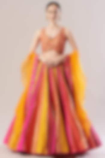 Multi-Colored Wedding Lehenga Set With Stripes by Vandana Sethi at Pernia's Pop Up Shop