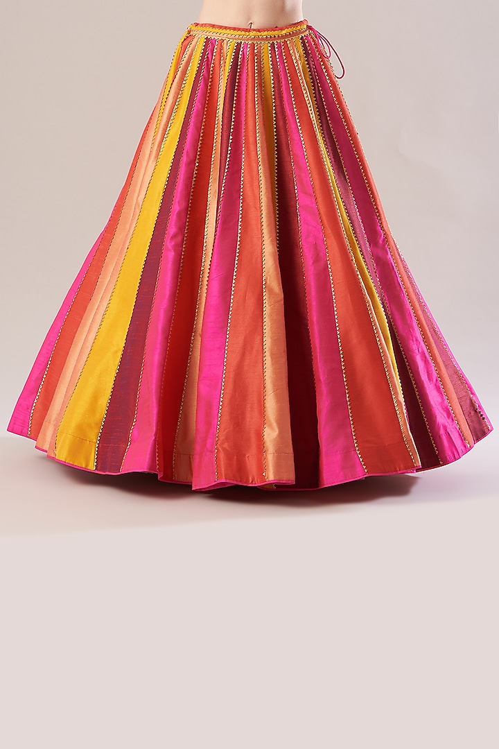 Multi-Colored Wedding Lehenga Set With Stripes by Vandana Sethi at Pernia's Pop Up Shop