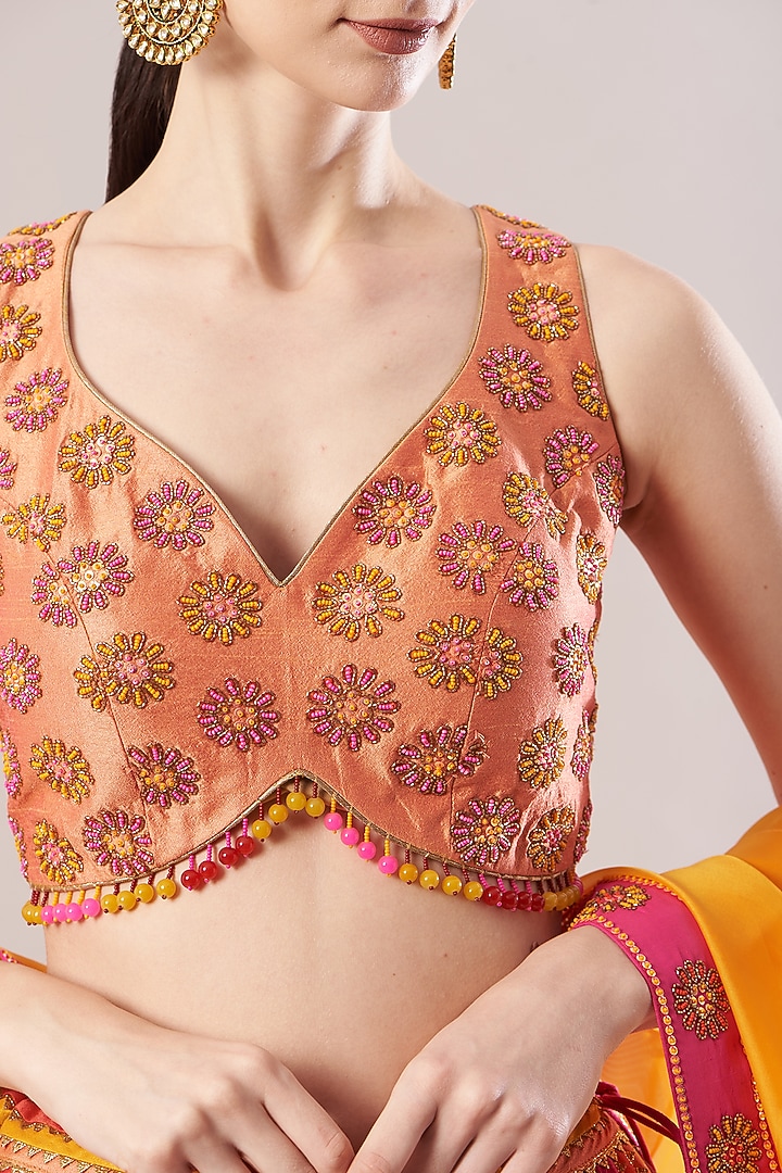 Multi-Colored Wedding Lehenga Set With Stripes by Vandana Sethi at Pernia's Pop Up Shop