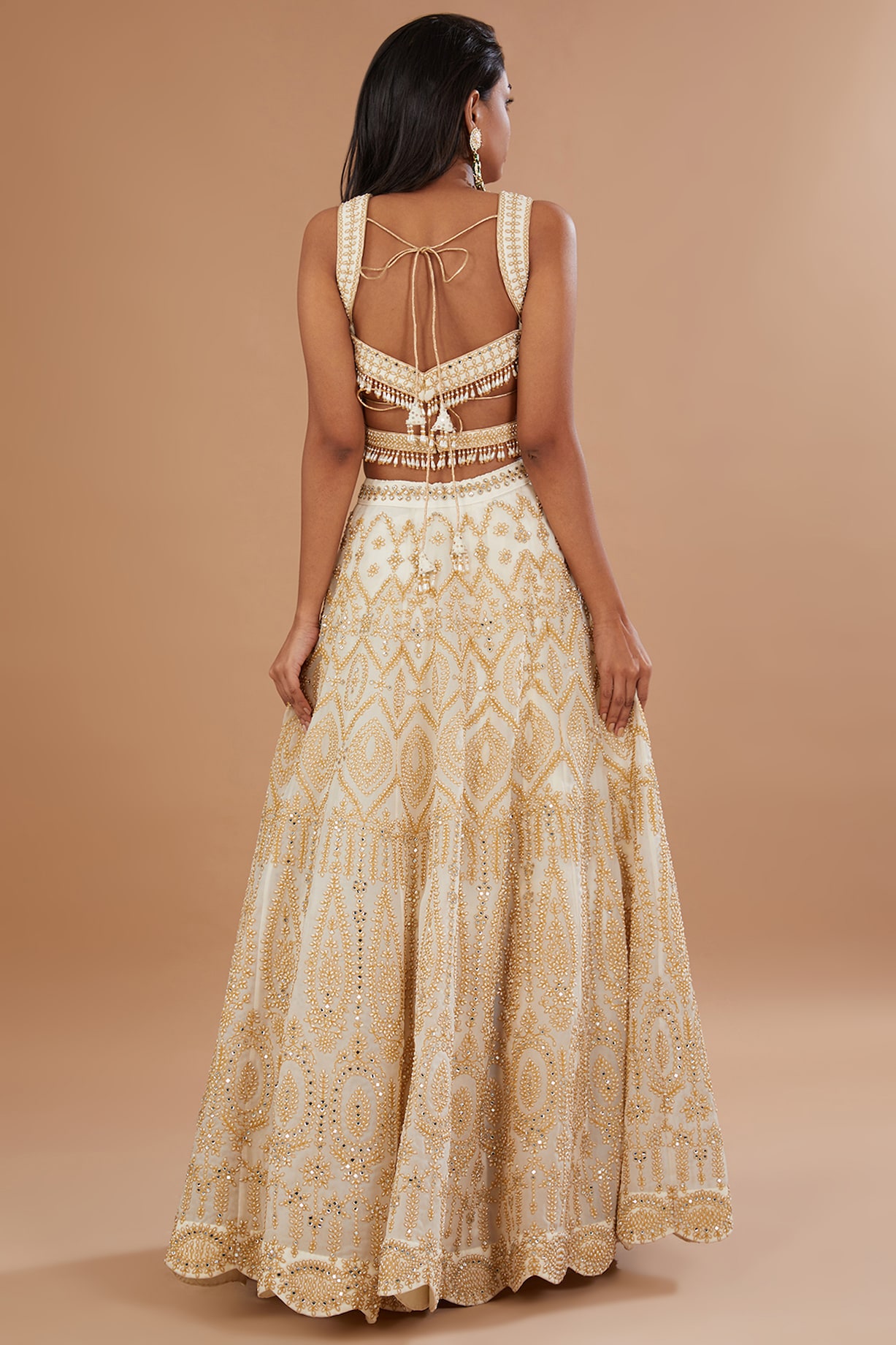 Ivory Pink Organza Silk Heavy Embroidered Wedding Lehenga Choli