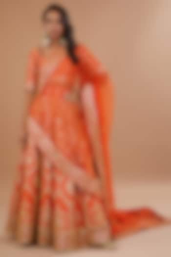 Rusty Orange Organza Gota Patti Embroidered Wedding Lehenga Set by Vandana Sethi at Pernia's Pop Up Shop