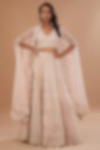 Blush Pink Organza Zari Embroidered Bridal Lehenga Set by Vandana Sethi at Pernia's Pop Up Shop