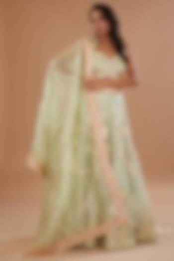 Mint Green Organza Gota Embroidered Lehenga Set by Vandana Sethi