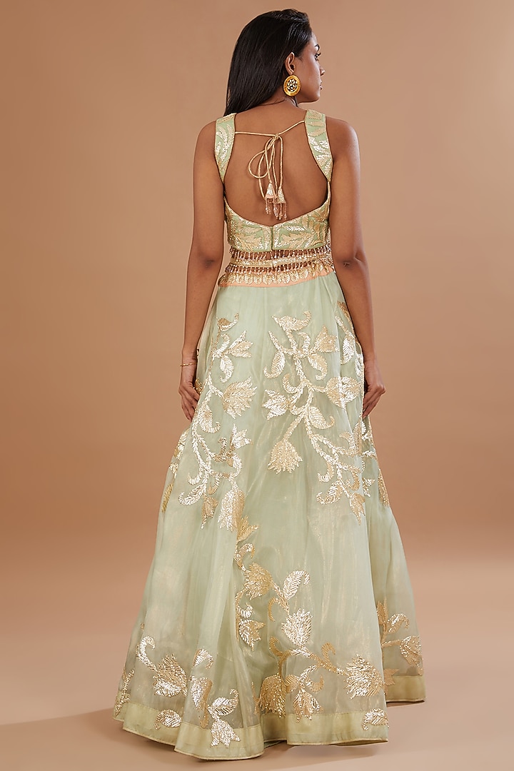Mint Green Organza Gota Embroidered Wedding Lehenga Set by Vandana Sethi at Pernia's Pop Up Shop
