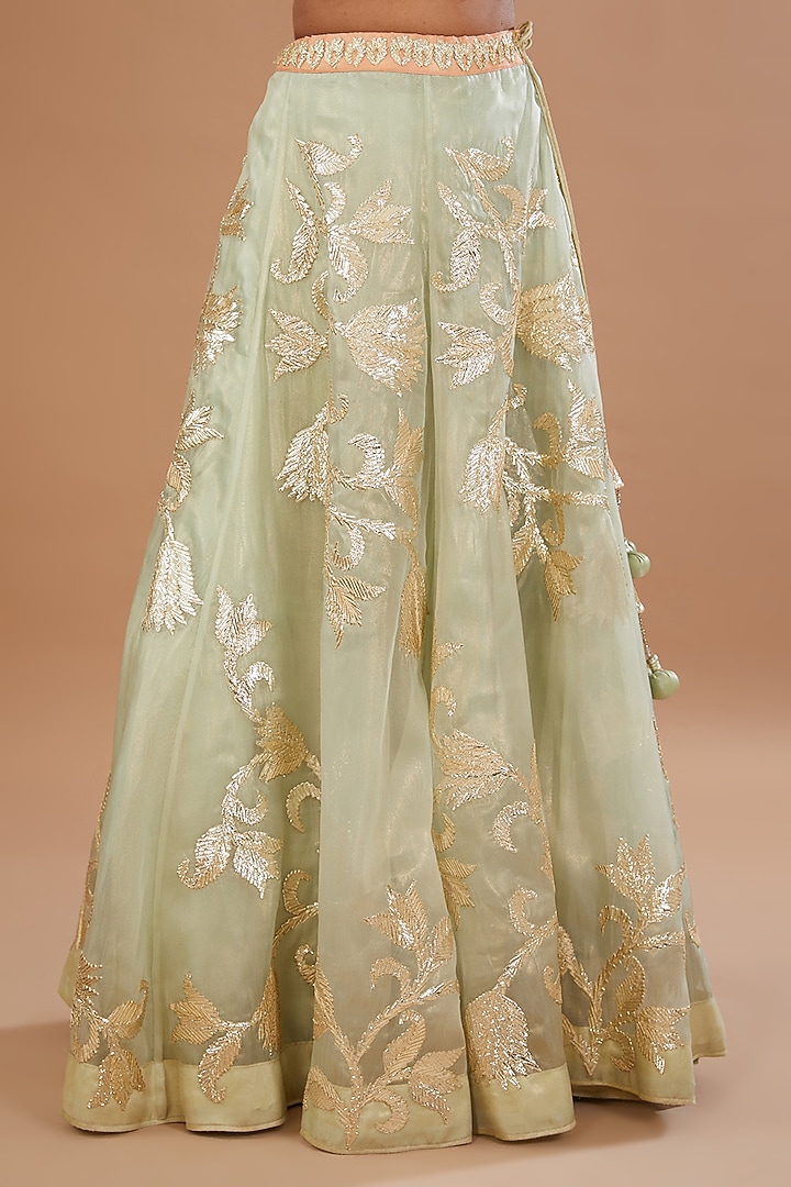 Mint Green Organza Gota Embroidered Wedding Lehenga Set by Vandana Sethi at Pernia's Pop Up Shop