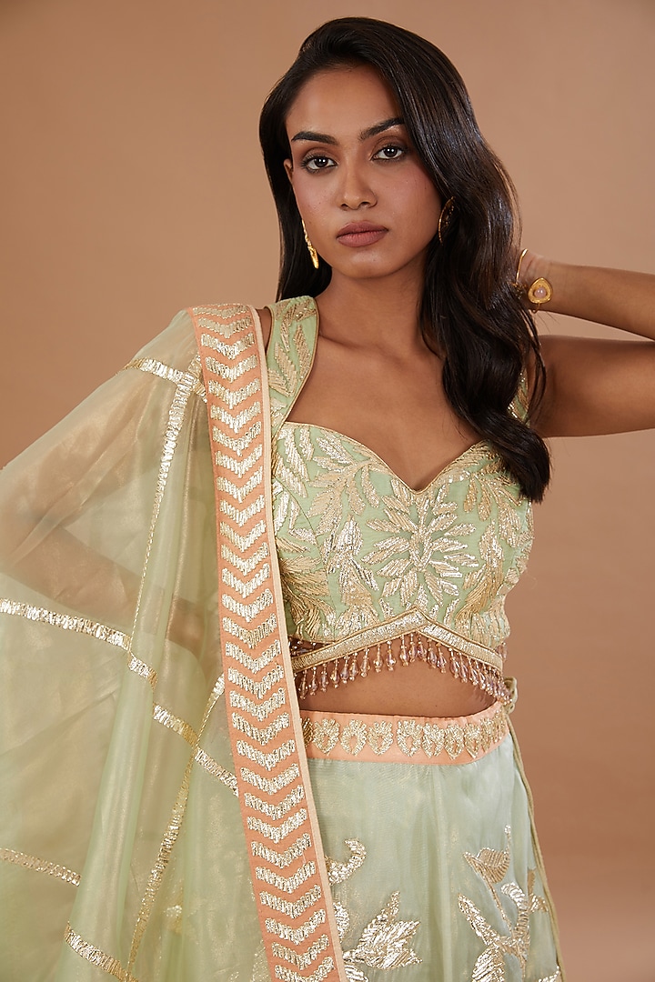 Mint Green Organza Gota Embroidered Wedding Lehenga Set by Vandana Sethi at Pernia's Pop Up Shop