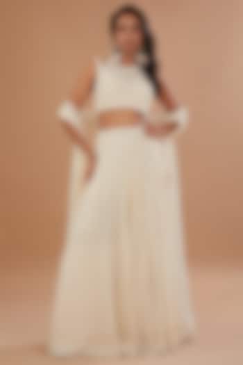 Ivory Chikankari Pearl Embroidered Bridal Lehenga Set by Vandana Sethi at Pernia's Pop Up Shop