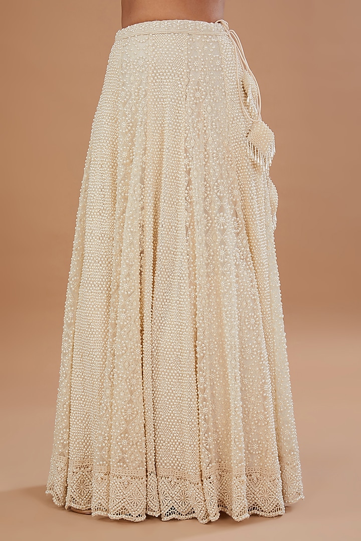 Ivory Chikankari Pearl Embroidered Bridal Lehenga Set by Vandana Sethi at Pernia's Pop Up Shop