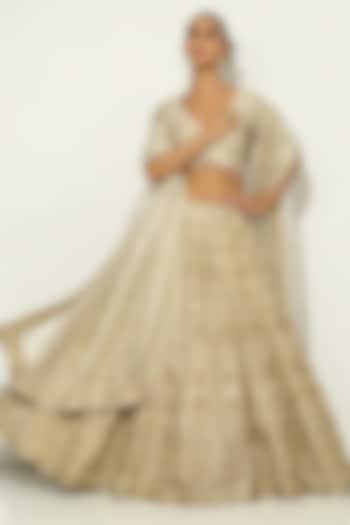 Ivory & Gold Shimmer Raw Silk Zardosi Embroidered Bridal lehenga for 22 Lehenga Set by Vandana Sethi at Pernia's Pop Up Shop